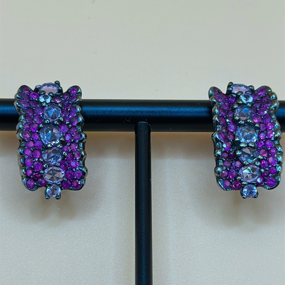 Unique silver real ruby and pink sapphire omega back earrings. New without tags - Picture 3 of 10